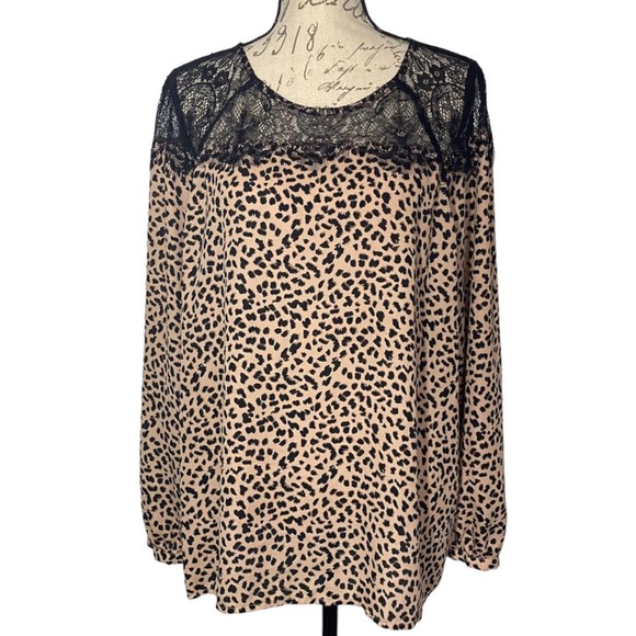 Tops - APT 9 Women's XL Black Lace Contrast Tan Cheetah Print Flowy Chic Blouse